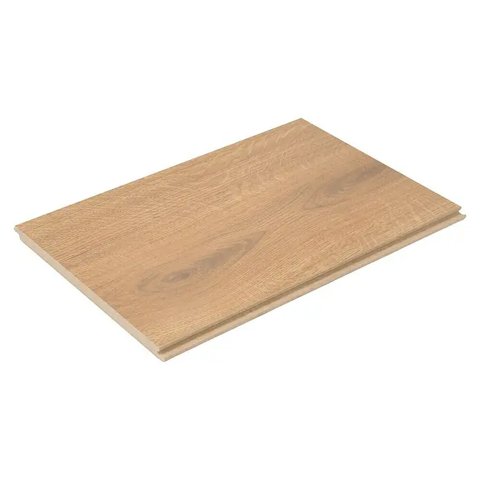 Egger Laminatmuster NatureSense Aqua - 297 x 193 x 10 mm, Landhausdiele, Predaia Eiche honig - Nahaufnahme einer hellen Laminatdiele, die eine realistische Holzstruktur und eine robuste Oberfläche für moderne Innenräume zeigt.