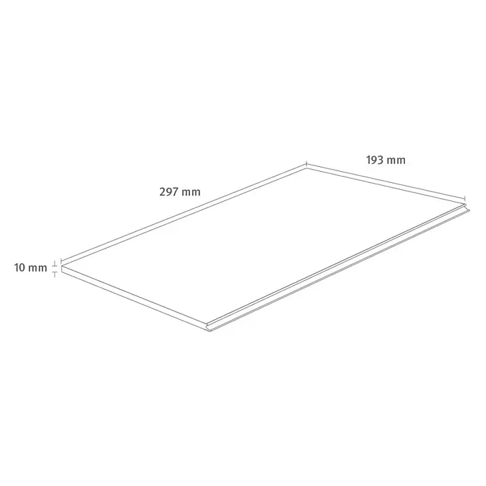 Egger Laminatmuster NatureSense Aqua - 297 x 193 x 10 mm, Landhausdiele, Eiche Sedan - Detaillierte Darstellung einer rechteckigen Platte mit den Maßen 297 mm x 193 mm und einer Dicke von 10 mm.