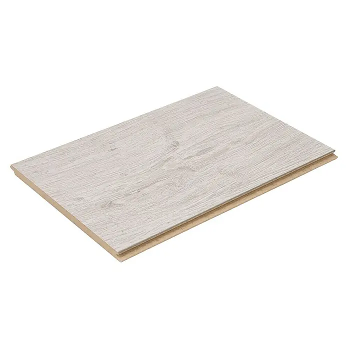 Egger Laminatmuster NatureSense Aqua - 297 x 193 x 10 mm, Landhausdiele, Eiche Sedan - Detailaufnahme einer einzelnen, hellen Laminatdiele mit Holzmaserung. Ideal für moderne Bodenbeläge mit natürlicher Optik.