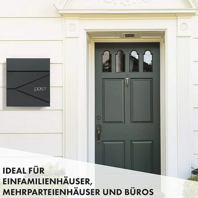 Floordirekt Wandbriefkasten Armand mit Zeitungsfach und C4-Einwurfklappe - Anthrazit, Stahl, Zeitungsfach - Elegantes Design: Briefkasten in Anthrazit mit schlichtem "POST"-Schriftzug, ideal für moderne Wohnhäuser und Büros.