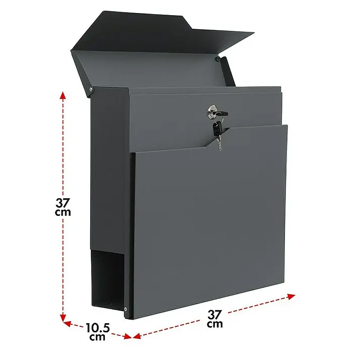 Floordirekt Wandbriefkasten Jean mit Zeitungsfach und großer Einwurfklappe - Anthrazit, Stahl, Zeitungsfach - Grauer Briefkasten mit Maßen, der eine sichere und stilvolle Möglichkeit zur Postaufbewahrung bietet.