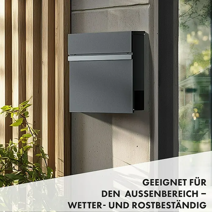 Floordirekt Wandbriefkasten Gaston mit Zeitungsfach und Edelstahl-Namensschild - Anthrazit, Stahl, Zeitungsfach - Moderner grauer Briefkasten mit schlichtem Design, ideal für den Außenbereich und wetterfest.