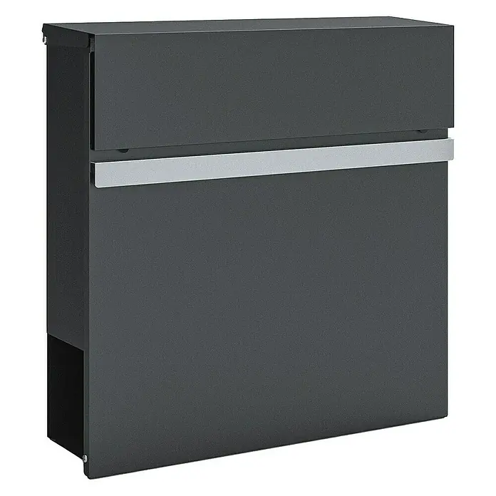 Floordirekt Wandbriefkasten Gaston mit Zeitungsfach und Edelstahl-Namensschild - Anthrazit, Stahl, Zeitungsfach - Grauer Briefkasten mit horizontalem silberfarbenen Griff, ideal für den Außenbereich und zur sicheren Aufbewahrung Ihrer Post.