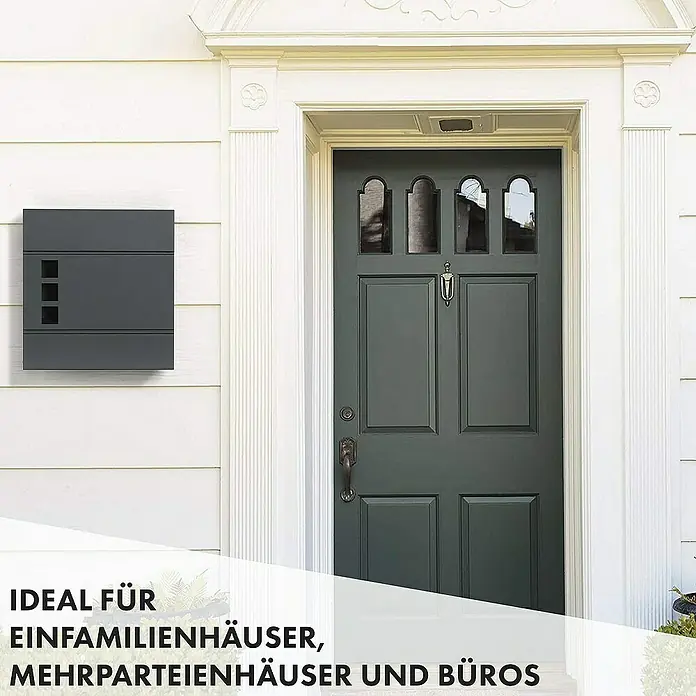 Floordirekt Wandbriefkasten Jules mit Zeitungsfach und Sichtfenster - L x B x H: 37 x 10,5 x 37 cm, Anthrazit, Stahl, Zeitungsfach - Moderne anthrazitfarbene Wandbriefkastenanlage, ideal für Einfamilien-, Mehrfamilienhäuser und Büros.