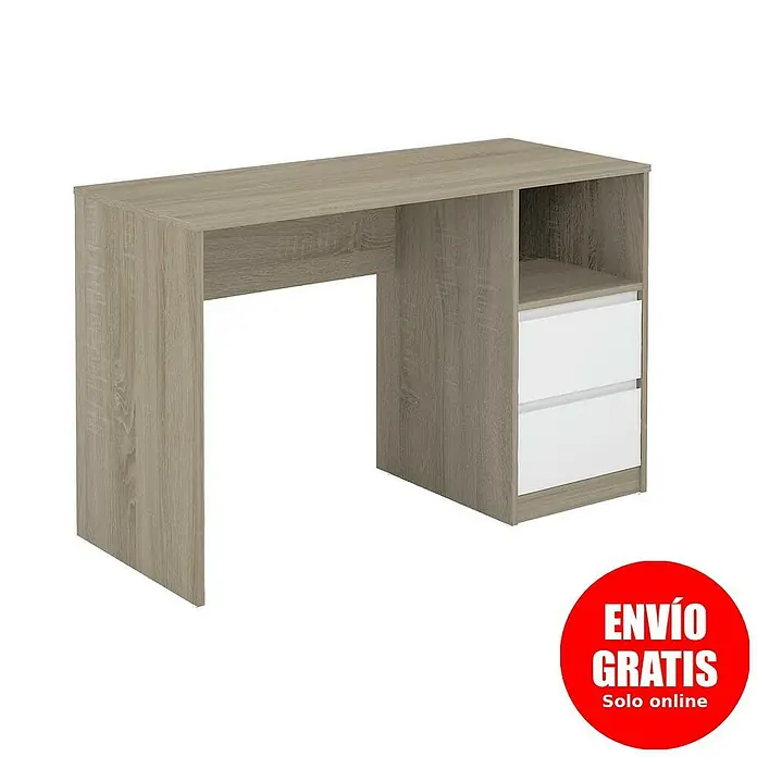 Meka Block Mesa de escritorio K-508 - L x An x Al: 50 x 120 x 75 cm, Roble Cambrian/Blanco - Mueble de oficina: Escritorio moderno con tono de madera clara y cajones blancos, ideal para un estudio o despacho en casa.