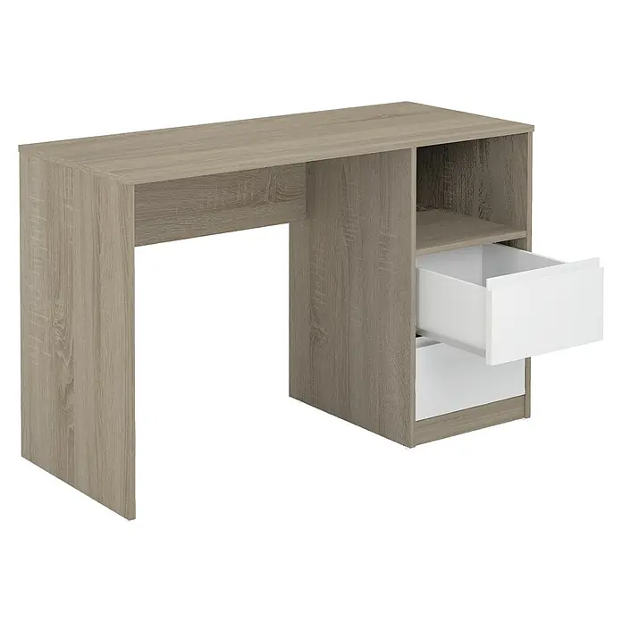 Meka Block Mesa de escritorio K-508 - L x An x Al: 50 x 120 x 75 cm, Roble Cambrian/Blanco - Escritorio moderno con aspecto de madera y cajones y estantes blancos, ideal para la oficina o el hogar. Un diseño práctico para el trabajo.