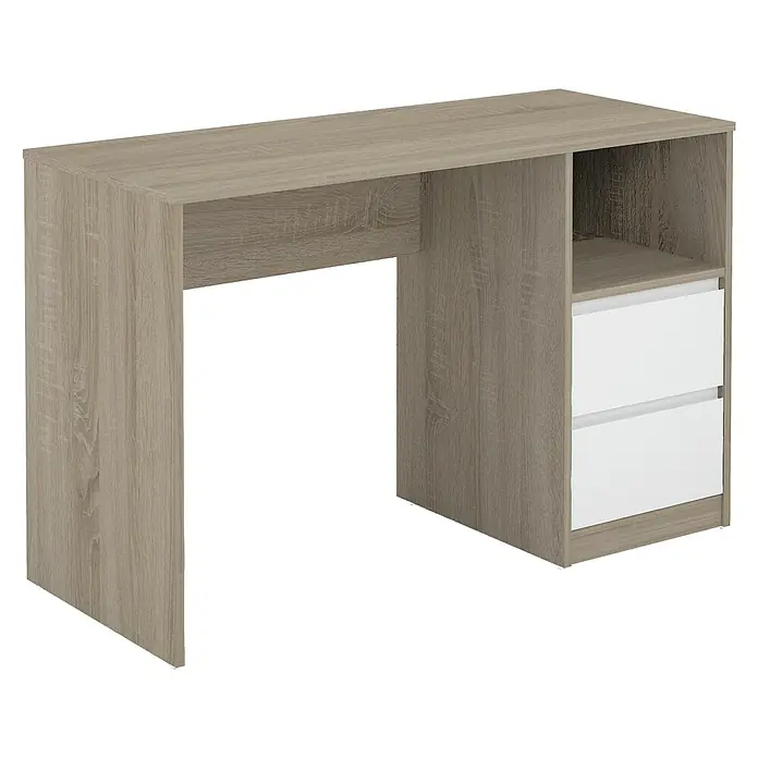 Meka Block Mesa de escritorio K-508 - L x An x Al: 50 x 120 x 75 cm, Roble Cambrian/Blanco - Elegante escritorio con aspecto de madera y cajones blancos para guardar material de oficina y más.