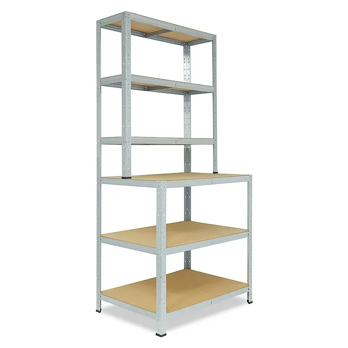 shelfplaza Schwerlastregal HOME - H x B x T: 190 x 80 x 60 cm, Traglast pro Boden: 175 kg, Stecken, verzinkt - Ein robustes Regal mit Metallrahmen und Holzregalböden. Ideal zur Lagerung und Organisation in Werkstatt oder Garage.