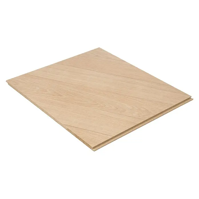 Egger Laminatmuster NatureSense - 297 x 327 x 8 mm, Fischgrät, Skanderborg Eiche sand - Nahaufnahme eines einzelnen Laminatbodens mit hellem Holzmaserungsmuster und Nut-und-Feder-Verbindung.