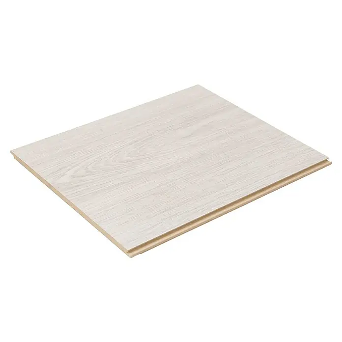 Egger Laminatmuster NatureSense Aqua - 297 x 246 x 8 mm, Landhausdiele, Victoria Eiche weiss - Nahaufnahme einer einzelnen Diele Laminatboden in hellem Holzdekor, ideal für moderne Innenräume und langlebige Bodenbeläge.