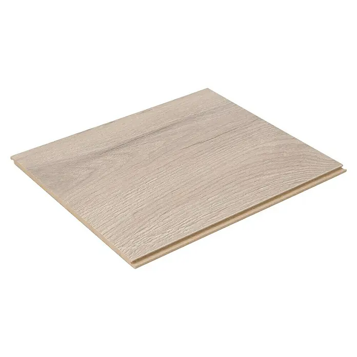 Egger Laminatmuster NatureSense - 297 x 246 x 8 mm, Landhausdiele, Loja Eiche creme - Nahaufnahme eines Laminatbodens in hellem Holzdekor, der die feine Maserung und Textur des Produkts hervorhebt.