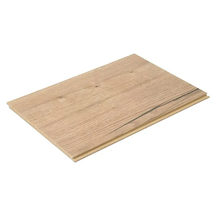 Egger Laminatmuster Aquadura - 297 x 193 x 7,5 mm, Landhausdiele, Halifax Eiche natur - Nahaufnahme einer einzelnen Diele Laminatboden mit einem hellen Holzmaserungsmuster und einer glatten Oberfläche.