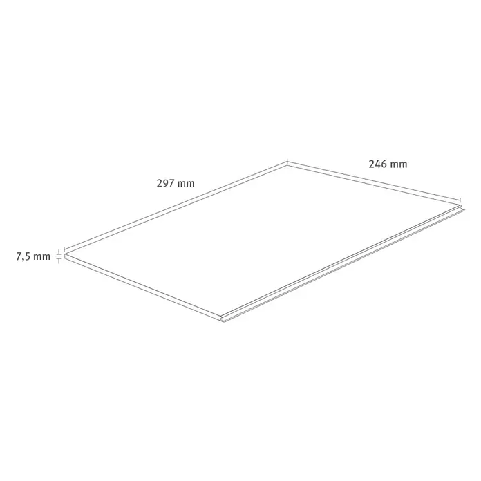 Egger Laminatmuster Aquadura+ - 297 x 246 x 7,5 mm, Landhausdiele, Waltham Eiche natur - Eine perspektivische Ansicht eines 297x246 mm großen und 7,5 mm dicken Paneels, ideal für Bau- und Designprojekte.