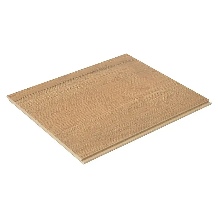 Egger Laminatmuster NatureSense Aqua - 297 x 246 x 8 mm, Landhausdiele, Elva Eiche honig - Nahaufnahme einer einzelnen, hellbraunen Laminatdiele mit Holzmaserung, die die Textur und das Design hervorhebt.