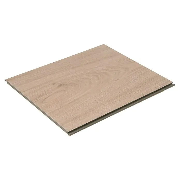 Egger Laminatmuster Aquadura+ - 297 x 246 x 7,5 mm, Landhausdiele, Lana Eiche natur - Nahaufnahme einer einzelnen Diele eines hellbraunen Laminatbodens, die die Holzmaserung und das Klicksystem zeigt.
