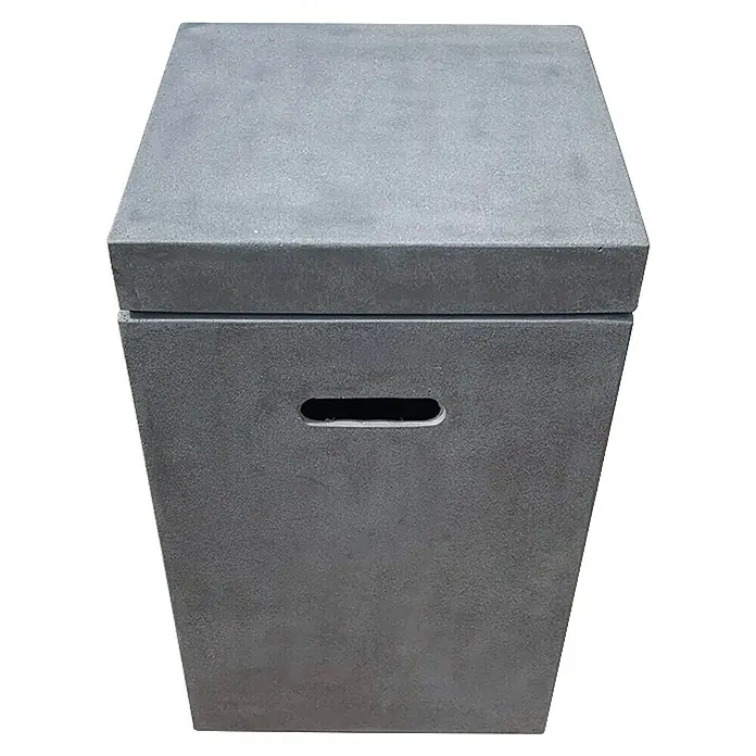 Nora Flames Caja con tapa Cubrebombona - L x An x Al: 40 x 40 x 65 cm, Polipropileno - Hoguera gris con forma de cubo que presenta una abertura de manija rectangular en el centro. Ideal para tardes al aire libre.