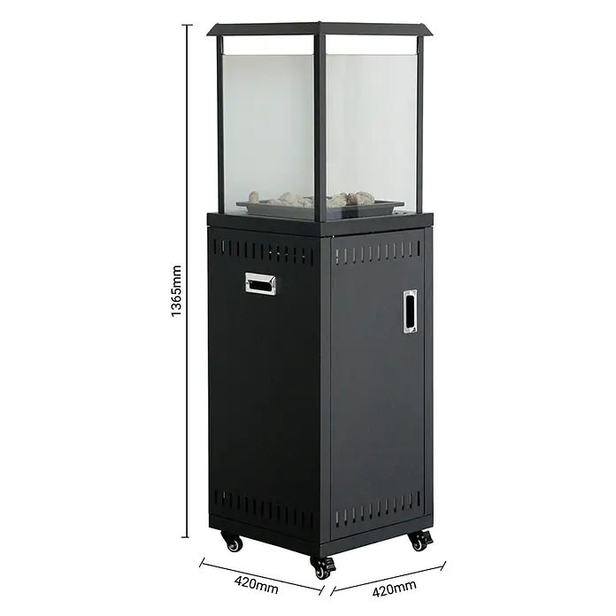 Nora Flames Estufa de exterior Kauai - 9 kW, Altura: 136,5 cm, Negro - Imagen de un calentador de patio negro con dimensiones.
