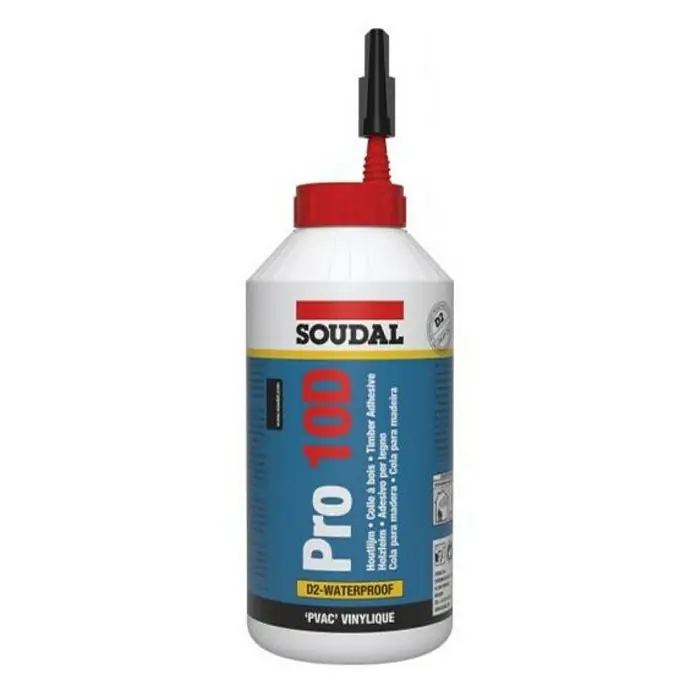 Soudal Holzleim Holzleim - 750 g, Gebrauchsfertig - Soudal Pro 10D Holzleim, ein wasserfester PVAC-Klebstoff für Holz, ideal für verschiedene Holzbearbeitungsprojekte.