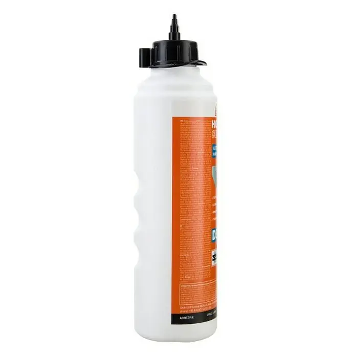 DuBaust Holzleim - 500 g, Gebrauchsfertig - Nahaufnahme einer Flasche Holzleim mit schwarzem Verschluss. Ideal für Holzprojekte, bietet starke Haftung und präzise Anwendung.