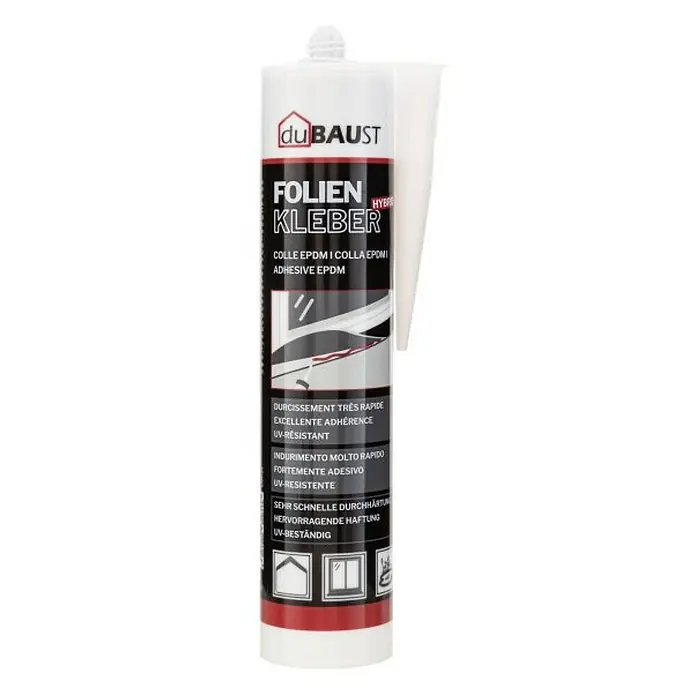 DuBaust Spezialkleber -  - Produktabbildung eines Dubaust Folienklebers, einem Hybridkleber für EPDM-Folien, der schnell aushärtet und UV-beständig ist.