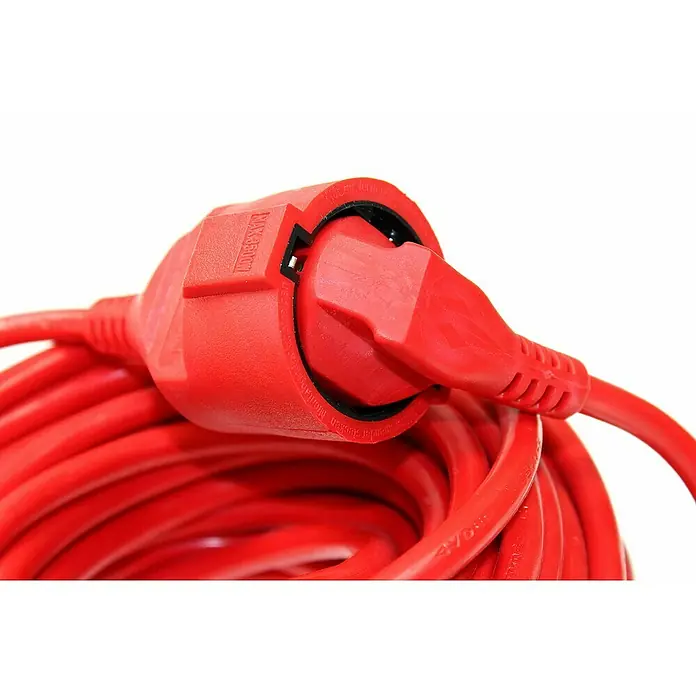 as-schwabe Verlängerungskabel H05VV-F 3G1,5 - 25 m, Rot, IP20, H05VV-F - Rotes Verlängerungskabel mit einem roten Stecker, zusammengerollt und bereit für den Gebrauch. Robust und auffällig durch die rote Farbe.