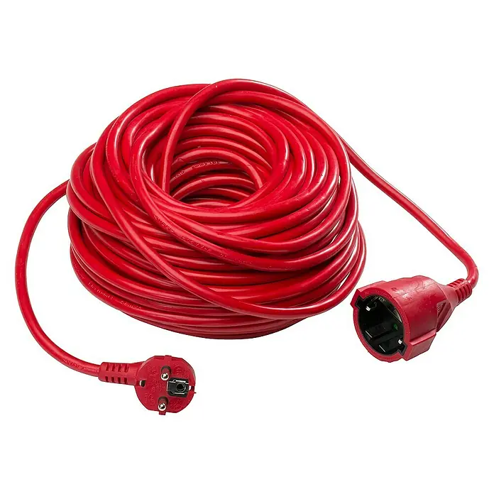 as-schwabe Verlängerungskabel H05VV-F 3G1,5 - 25 m, Rot, IP20, H05VV-F - Rotes Verlängerungskabel, aufgerollt und mit Steckern an beiden Enden, ideal für den Innen- und Außenbereich.