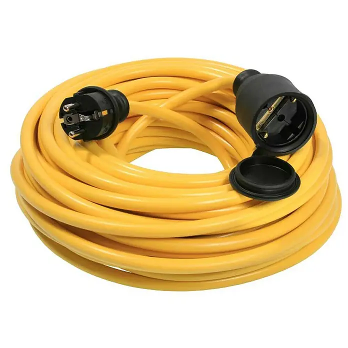 as-schwabe Verlängerungskabel AT-N07V3V3-F 3G2,5 - 25 m, Gelb, IP44 - Gelbes Verlängerungskabel mit schwarzem Stecker und Kupplung. Ideal für den Außenbereich und Baustellen.