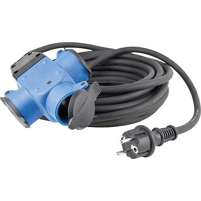 as-schwabe Verlängerungskabel H07RN-F 3G1,5 - 10 m, blau/schwarz, IP44, H07RN-F - Dreifach-Steckdosenleiste mit Kabel, ideal für den Einsatz im Freien. Robuste Ausführung und hohe Belastbarkeit.