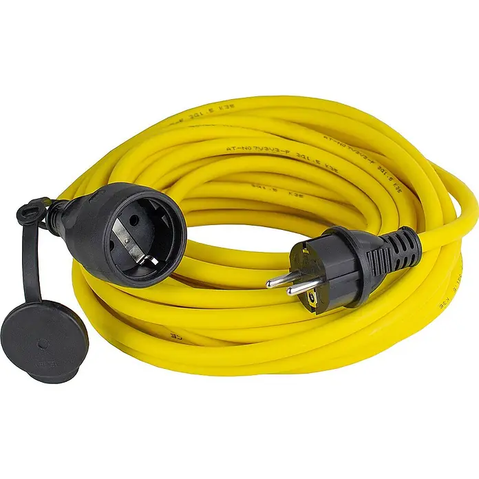 as-schwabe Verlängerungskabel AT-N07V3V3-F 3G1,5 - 15 m, Gelb, IP44 - Gelbes Verlängerungskabel mit Schutzkontaktstecker und -kupplung für den Einsatz im Freien, ideal für Gartenarbeit.