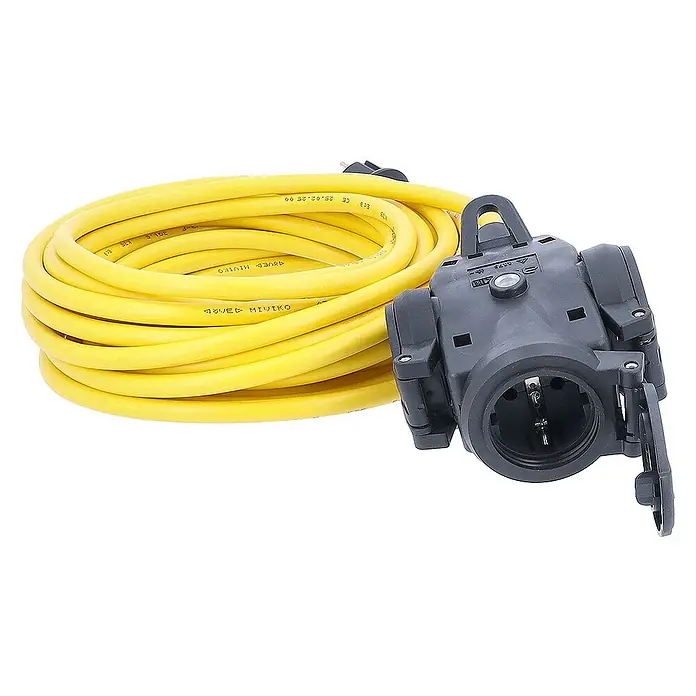 as-schwabe Verlängerungskabel AT-N07V3V3-F 3G2,5 - 10 m, Gelb, IP44 - Gelbes Verlängerungskabel mit schwarzem Stecker. Ideal für den Einsatz im Freien und in der Werkstatt.