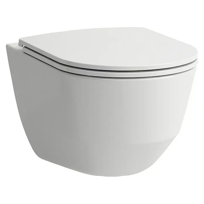 Laufen Pro Wand-WC - Spülrandlos, Ohne Spezialglasur, Spülform: Tief, WC Abgang: Waagerecht, Weiß - Nahaufnahme einer modernen, wandhängenden Toilette in Weiß, die ein minimalistisches Design und eine saubere Ästhetik zeigt.