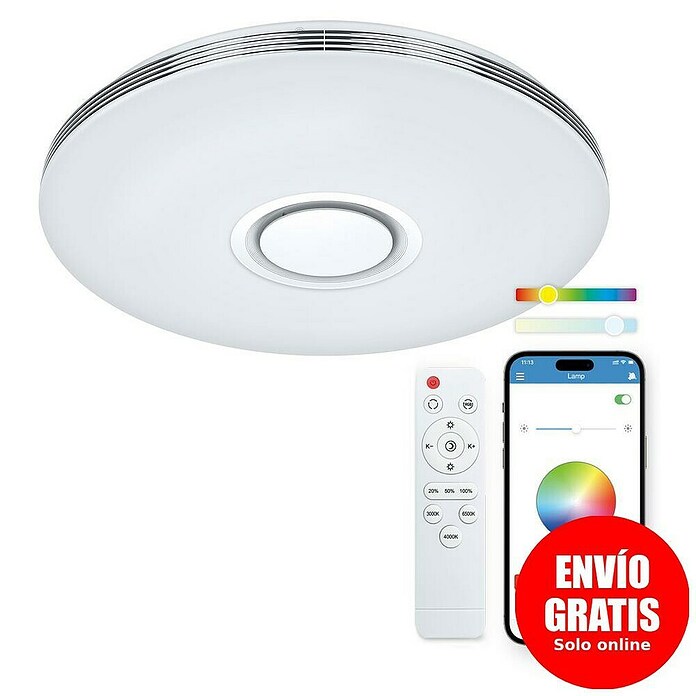 Ksix Plafón LED redondo inteligente Aura (66,4 W, Ø x Al: 49 x 7,5 cm, Plata) | BAUHAUS