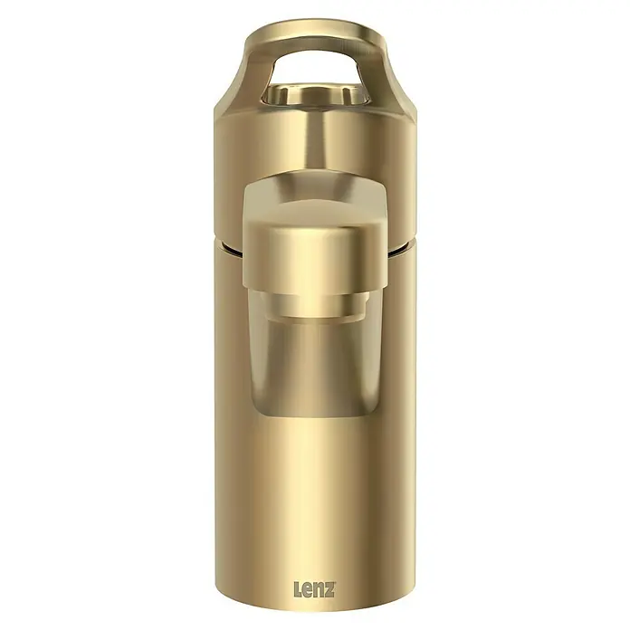 Lenz Spültischarmatur Mila - Gold, Matt - Nahaufnahme eines Lenz-Produkts, möglicherweise ein Spender, in einem eleganten goldenen Farbton, der ein Gefühl von Luxus und Qualität vermittelt.
