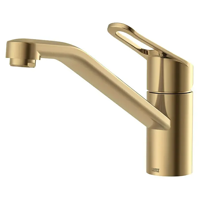 Lenz Spültischarmatur Mila - Gold, Matt - Nahaufnahme einer eleganten Lenz Küchenarmatur in Gold, die modernes Design und hochwertige Verarbeitung vereint.