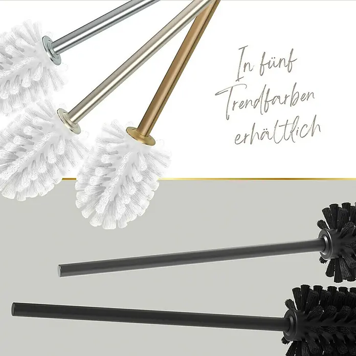 Lenz WC-Kombi-Bürstengarnitur Sivo - 4 -tlg., Graphit - Abbildung von Toilettenbürsten in verschiedenen Farben. Die Bürsten sind in Silber, Gold, Schwarz und Weiß erhältlich.