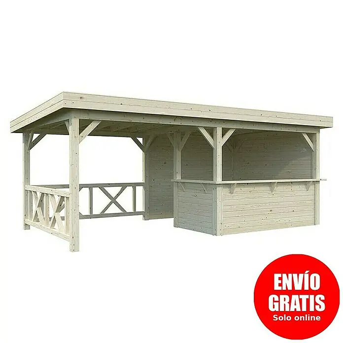 Palmako Pérgola estándar Lenna Set 310 - L x An: 628 x 340 cm, Madera, Natural - Kiosco de madera con dosel y mostrador. Ideal para el jardín o la terraza. Ofrece refugio y comodidad.