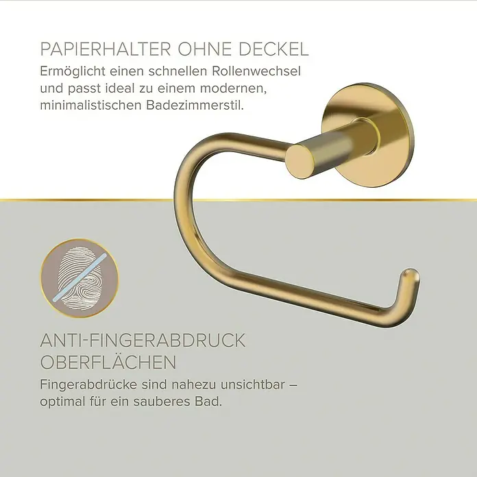 Lenz WC-Kombi-Bürstengarnitur Juna - 4 -tlg., Gold - Goldener Toilettenpapierhalter ohne Deckel mit Anti-Fingerabdruck-Oberfläche für ein sauberes und modernes Badezimmer.