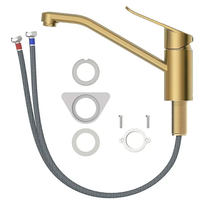 Lenz Spültischarmatur Mila - Gold, Matt - Goldene Küchenarmatur mit Zubehör für die Installation. Elegantes Design für moderne Küchen.