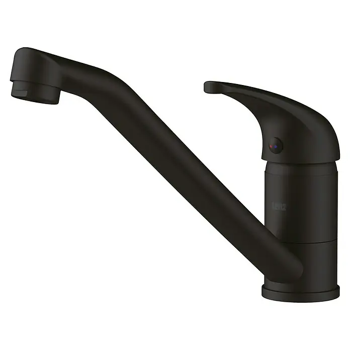 Lenz Spültischarmatur Aurora - Schwarz, Matt, Niederdruck - Schwarze Küchenarmatur mit gebogenem Auslauf und Bedienhebel zur Regulierung von Wassermenge und Temperatur für moderne Küchen.