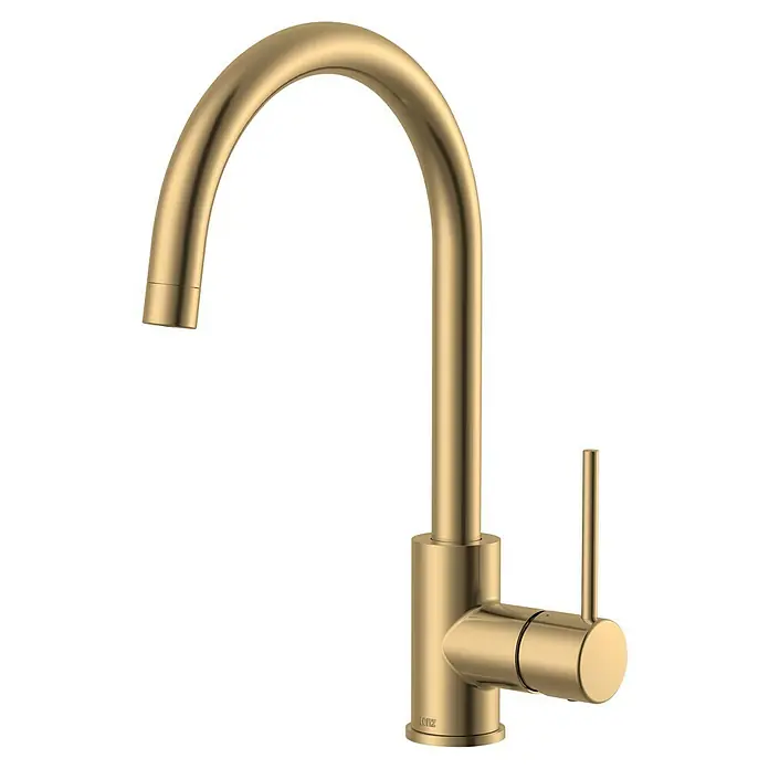 Lenz Spültischarmatur Lio - Gold, Matt - Goldener Wasserhahn mit geschwungenem Auslauf und Einhebelmischer für stilvolle Küchen- oder Badezimmerarmaturen.