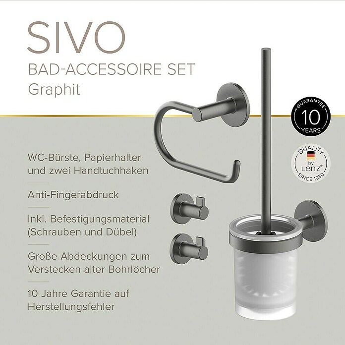 Lenz WC-Kombi-Bürstengarnitur Sivo (4 -tlg., Schwarz) | BAUHAUS