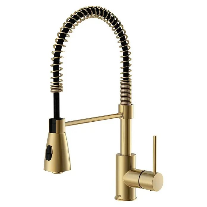Lenz Spültischarmatur Kalani 2 - Gold, Matt, Höhe: 46 mm, Messing - Goldene Küchenarmatur mit Spiralfederhals und Ausziehbrause für flexible Nutzung und stilvolles Design.