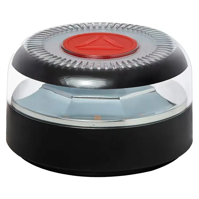 Luz de emergencia ON TIKUAK V16 IoT - Apto para: Avería en el vehículo - Luz de advertencia con triángulo rojo sobre fondo negro y transparente.