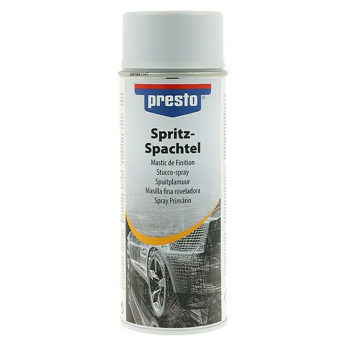Presto Acryl-Spritzspachtel - 400 ml - Ein Dose Presto Spritzspachtel, ideal zum Ausbessern von Unebenheiten und Kratzern auf Oberflächen.