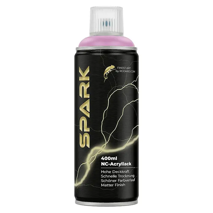 Spark Farbspray Sprühfarbe 400ml Matte Farbe Lavendel Hell - Lavendel Hell, Sprühdose - Abbildung einer Sprühdose Spark NC-Acryllack 400ml mit goldenen Akzenten, ideal für feine Kunstprojekte und detailreiche Designs.