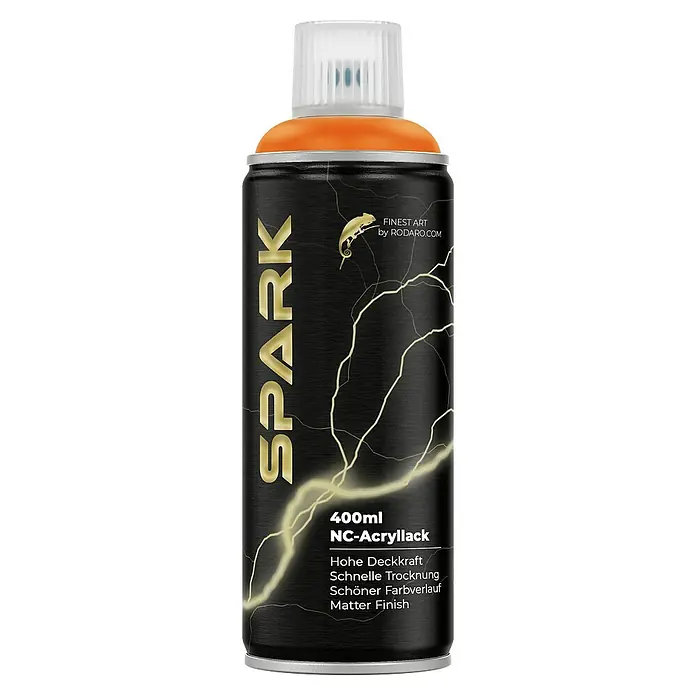 Spark Farbspray Sprühfarbe 400ml Matte Farbe Leuchtorange - Leuchtorange, Sprühdose - Spraydose SPARK NC-Acryllack mit Chamäleon-Logo, 400 ml, hohe Deckkraft, schnelle Trocknung und mattem Finish.