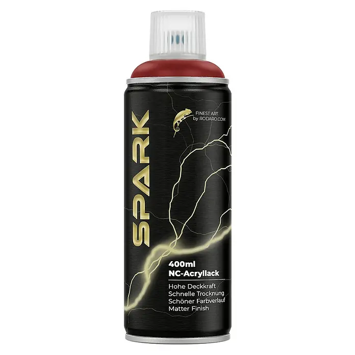 Spark Farbspray Sprühfarbe 400ml Matte Farbe Rubinrot - Rubinrot, Sprühdose - Sprühdose Spark NC-Acryllack mit 400ml Inhalt, ideal für Kunstprojekte mit hoher Deckkraft und schnellem Trocknen für schöne Farbverläufe mit mattem Finish.