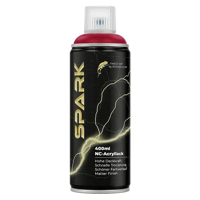Spark Farbspray Sprühfarbe 400ml Matte Farbe Kirschrot - Kirschrot, Sprühdose - Eine Dose SPARK NC-Acryllack mit 400 ml Inhalt, ideal für künstlerische Anwendungen und hochwertige Lackierungen.