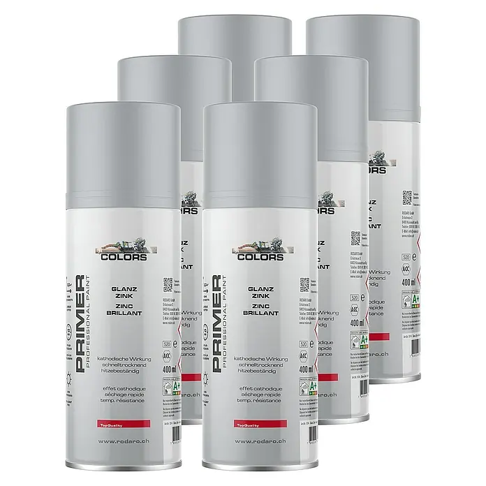 Colors Farbspray Zink-Alu Sprühlack 6er Set 400ml Silber - Zink-Alu, Sprühdose - Mehrere Sprühdosen Zink-Glanz-Primer der Marke Colors, ideal für professionelle Anwendungen und hochwertige Ergebnisse.