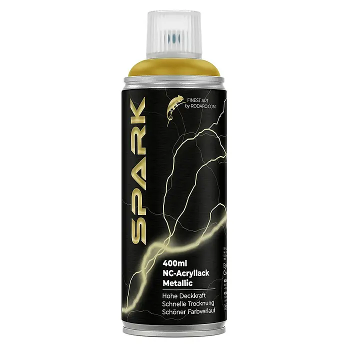 Spark Farbspray Sprühfarbe 400ml Matte Farbe Bronze Gold - Gold, Sprühdose - Sprühdose SPARK NC-Acryllack Metallic 400ml von RODARO.COM, ideal für Kunstprojekte mit hoher Deckkraft und schnellem Trocknen für schöne Farbverläufe.